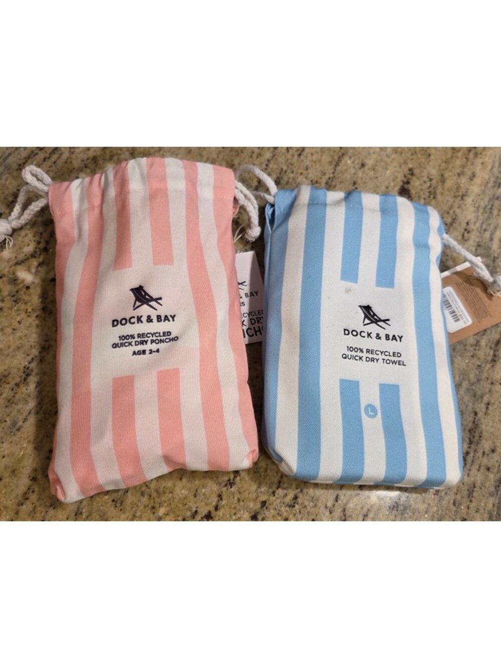 Lot of 2 Dock & Bay Recycled Quick Dry Towel Stripe Blue & Pink Poncho Kids XS